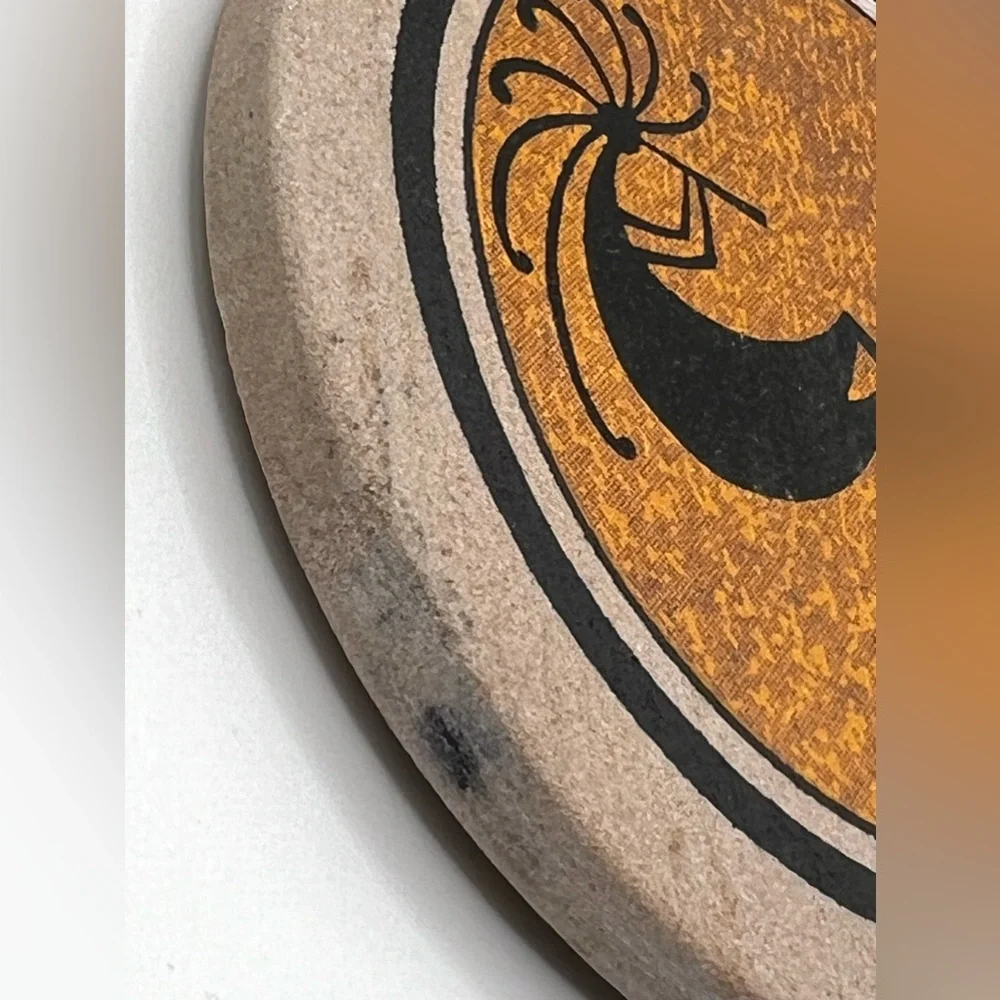 Set of 6 Coasters in Metal Holder Kokopelli Design 3.8 in